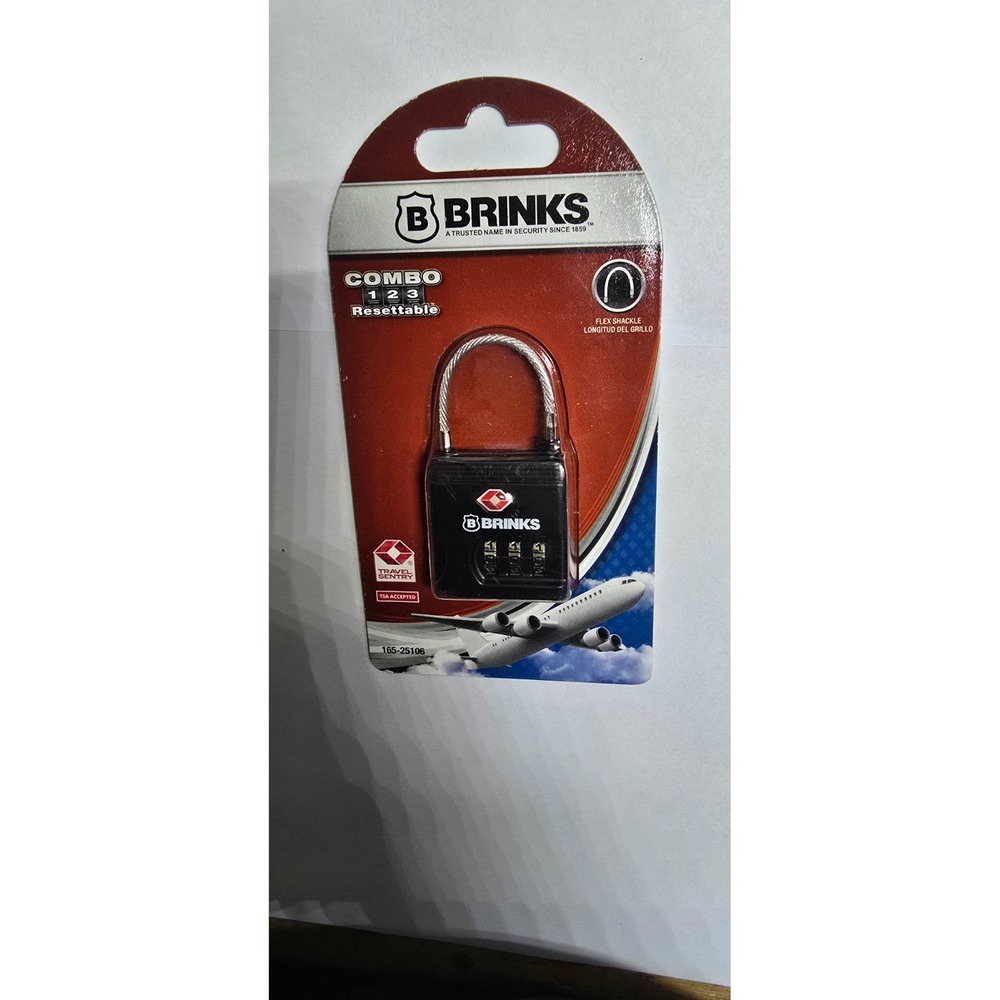 Brinks 165-25106 29mm Zinc Resettable Combination TSA Padlock with Cable, Black